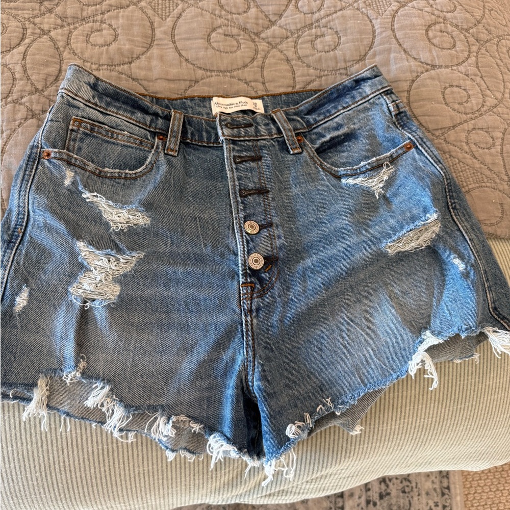 Abercrombie & Fitch Blue Distressed Jean Shorts